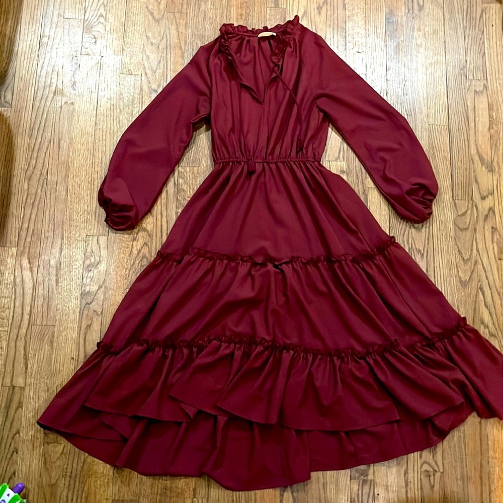 Burgundy maxi dress with ruffles